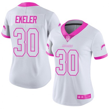 Los Angeles Chargers NFL Football Austin Ekeler White Pink Jersey Women Limited  #30 Rush Fashion->los angeles chargers->NFL Jersey
